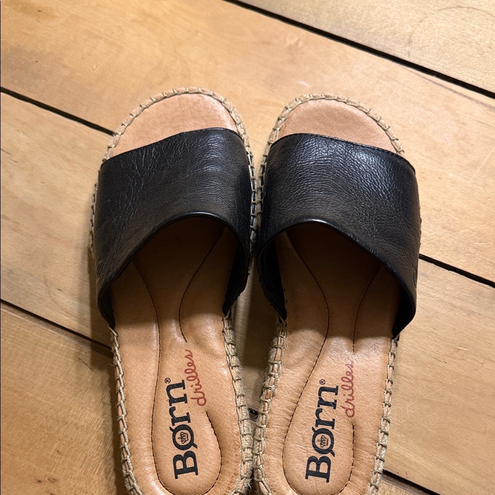 Born Black Leather Espadrille Slide Sandals - Picture 9 of 10